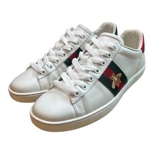 Gucci White Leather Ace Bee Embroidered Sneakers Luxury Women’s EU37/US 7 EUC